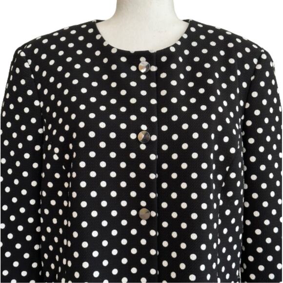 Nine West Blazer Jacket White Polka Dot Snap Front Crew Neck Blazer Size 14 - Picture 3 of 11